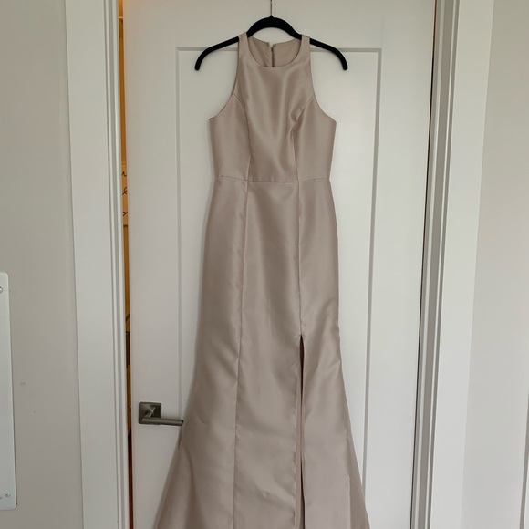 Dessy Satin Twill Champagne Bridesmaid Dress - Picture 6 of 9